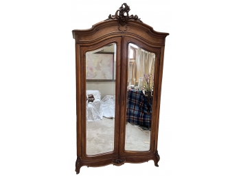 Hand Made Antique Solid Wood Wardrobe With Mirrored Front