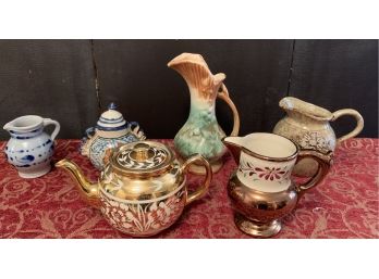 Six Becoming Pictures & Tea Pots Of Various Makes & Styles