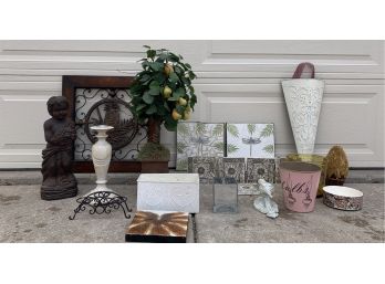 Misc Home Decor Items Including Tiles-and Faux  Tree With Lemons