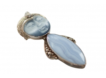 Stunning And Large Sterling Silver Design Sajen Goddess Pendant Or Brooch With Blue Lace Agate