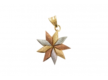 Gorgeous 14k Tri-Color Yellow, Rose, And White Gold Pinwheel Pendant With Glittered Effect