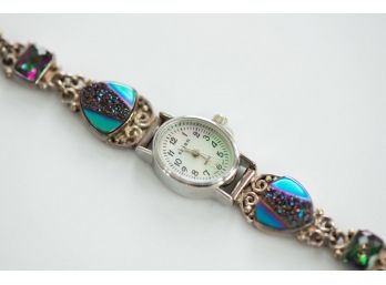VERY PRETTY Designer Sterling Silver Sajen Watch With Druzy And Faceted Gemstones