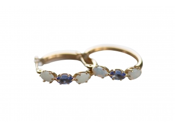 Beautiful Pair Of 14k Gold Hoops With Opal And Tanzanite