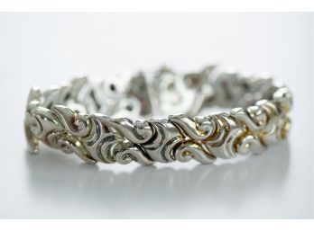 Beautiful & Heavy Sterling Silver Hinged Scroll Bracelet