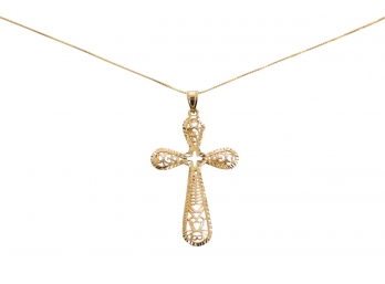 Beautiful 14k Cross On Gold Chain With Ornate Filigree Design
