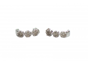 Beautiful Pair Of 14k Earrings With Diamond Chip Floral Design