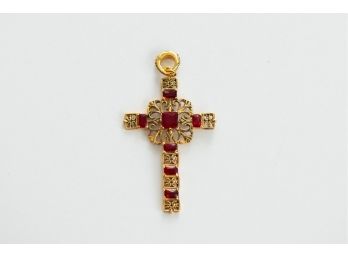 Beautiful Gold Pendant Cross With Vibrant Red Ruby Gemstones