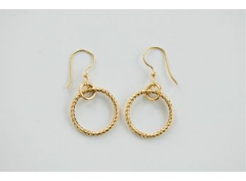 Lovely 14k Yellow Gold Earrings With Pendant Hoop Design