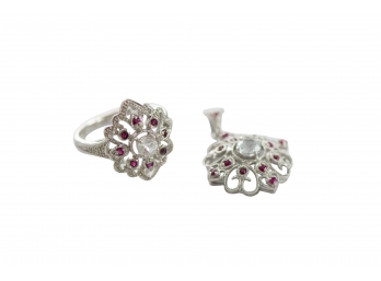 Beautiful Pendant And Ring Set Marked Sterling Silver With Rhodolite And White Topaz