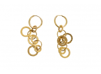 Gorgeous Pair Of Circular Chain 14k Gold Italian Dangle Earrings