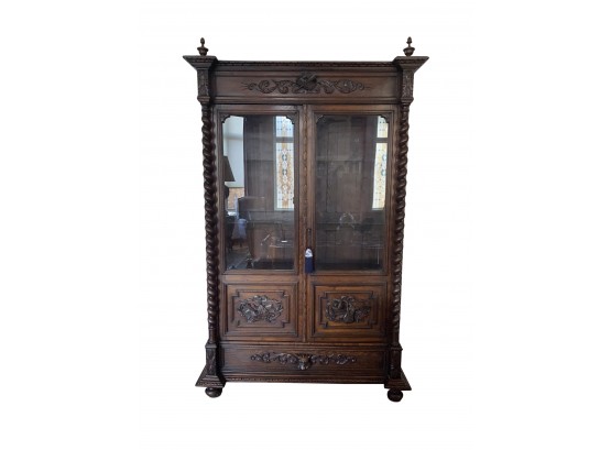 Exceptional Antique French Breakfront Hunter's Lighted Curio Hutch Or Bibliotec