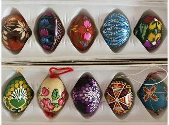 Set Of 12 Czech Folk Painted Eggs In Decorative Box