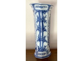 Hand Painted Blue And White Chinoiserie Vase From Thailand