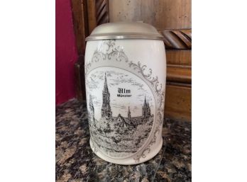 Bavarian Beer Stein Featuring Ulm Munster Iconic Church Etching