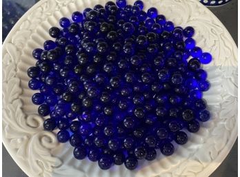 Great Grouping Of Cobalt Blue Glass Marbles For Flower Arrangements