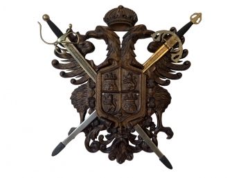 Stunning Double Eagle Crest Sword Plaque Or Holder With Spanish Toledo Swords