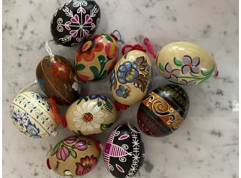 Great Grouping Of Four Painted Folk Art Eggs From Czech Republic And Poland- 10 Total