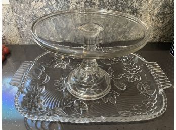 Decorative Glass Cake Tray And Serving Platter