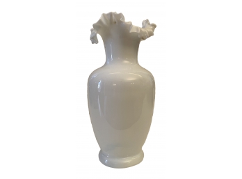 Beautiful Antique White Fenton Vase With Ribbon Edge -in Owner's Family For Over 100 Years!!