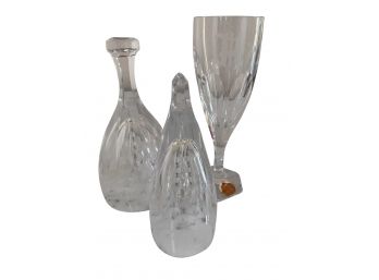 Pair Of Three Leaded Crystal Pieces Including Two Bells And One Monogramed Glass