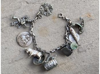 Stunning & Heavy .800-.925 Silver German Charm Bracelet With Tons Of Charms!