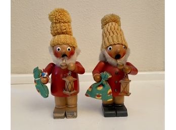 Pair Of Adorable Vintage German Incense Burners Smoking Gnomes