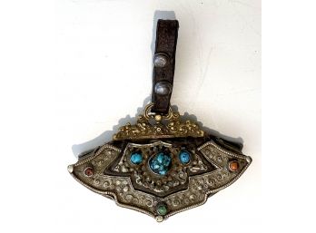 Beautiful Antique Tibetan Coin Purse With Brass And Stones