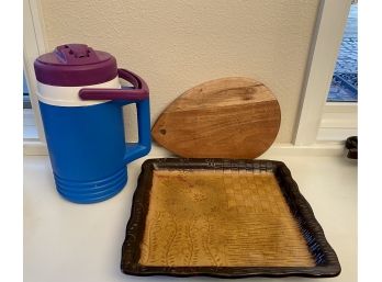 Large Square Candle Plate, Small Cutting Board And Igloo Water Thermos
