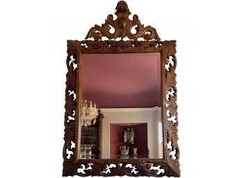 Stunning Antique French Finely Carved Mirror With Foliate Design & Beveled Glass