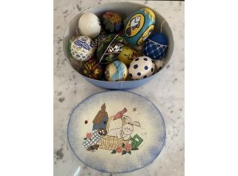 Great Grouping Of Porcelain And Wooden Painted Folk Art Easter Eggs From Czech Republic & Poland