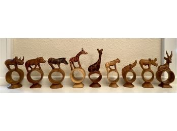 Collection Of African Themed Hand Carved Wood Napkin Rings
