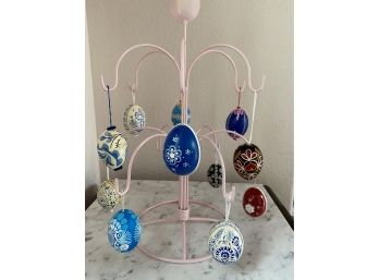 Beautiful Hanging Ornament Easter Egg Display With Czech And Polish Painted Eggs