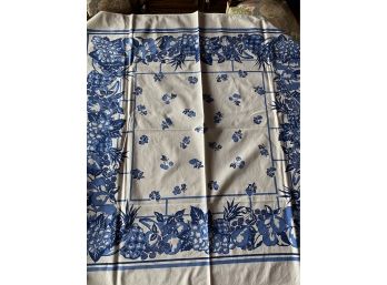 Large Blue And White Linen Square Tablecloth Roughly 52' X 45'