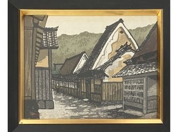 Seiichiro Konishi Colorful Woodblock Print Of Japanese Village