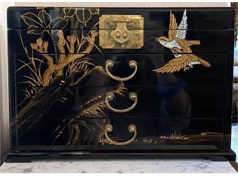 Stunning Black Lacquer Painted Silverware Chest With Brass Hardware