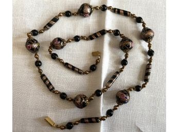 Beautiful Italian Glass Bead Long Necklace With Gold Clasp 31.5'