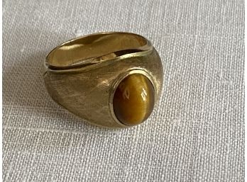 Gorgeous Men's 18 KT Solid Gold And Tiger's Eye Stone Ring Custom Made 8 Grams