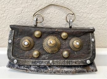 Antique Tibetan Leather And Brass Coin Purse