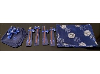 New In Packaging Blue Silk Table Setting For 12