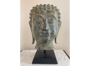 Beautiful & Heavy Thai Buddha In Bronze Tone With Wooden Base