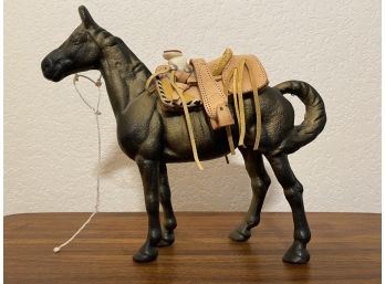 Large Cast Iron Horse Coin Bank With Leather Saddle
