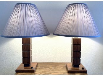 2 Mid Century Modern Wood Table Lamps