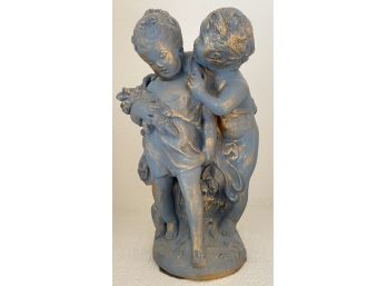 Beautiful Heavy Plaster Statue Of Boy And Girl