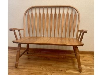 Oak Bench W/ Slatted Back And Arms