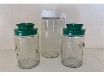 Vintage Tang Pitcher And Decorative Glass Containers