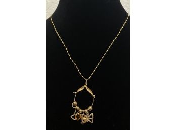 14K Gold Necklace W/14K Pendants And Charms