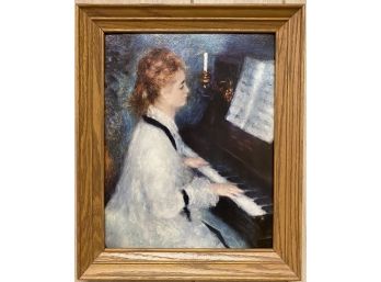 Vintage Renoir Picture Of Lady At Piano In Oak Frame