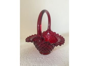 Vintage Fenton Ruby Red Hobnail Glass Basket