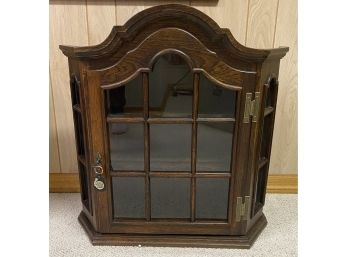 Vintage Dark Wood Wall Cabinet W/ Glass Door