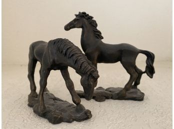 Beautiful Pair Of Cast Iron Horses Figurines